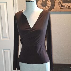 Max Studio Elegant Brown Wrap Blouse